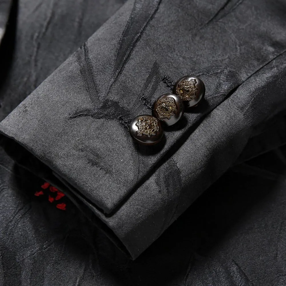 MOGU Men Slim Fit Blazer Suit Jacket Black Printed Jacquard Sport Coat