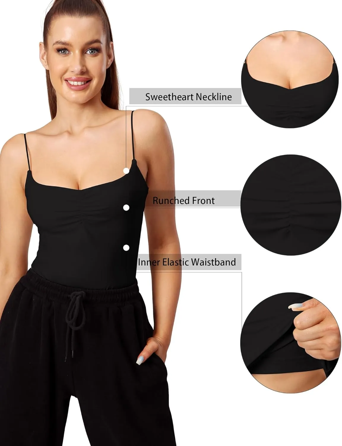Move With You Womens Camisoles with Built in Bra Spaghetti Strap Tank Tops Scoop Neck Layer Cami Shirts