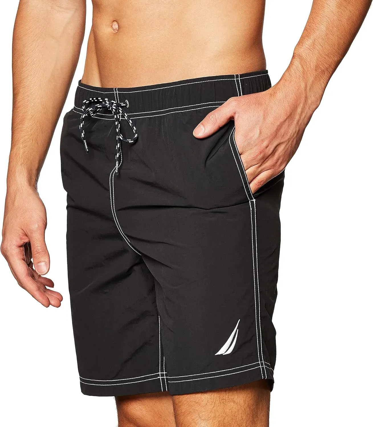 Nautica Men's Solid Quick Dry Classic Logo Swim Trunk