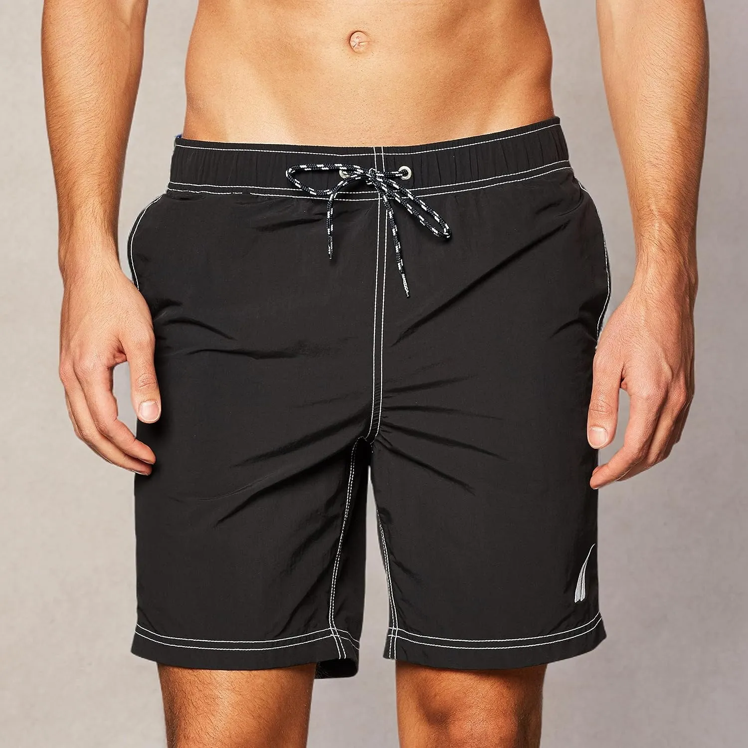 Nautica Men's Solid Quick Dry Classic Logo Swim Trunk