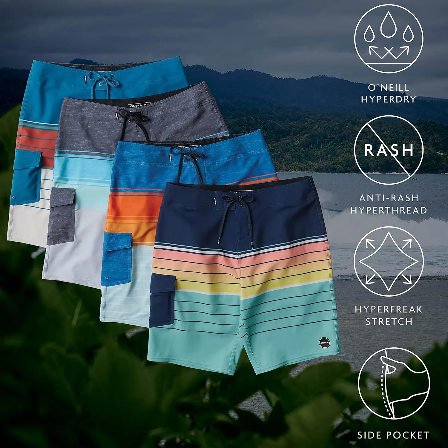 O'NEILL Men's 21 Inch Hyperfreak Divergent Boardshorts - Quick Dry Swim Trunks for Men with Fixed Waist and Quick Dry Fabric
