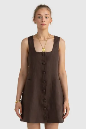 ORTC Cora Linen Button Mini Dress Carob