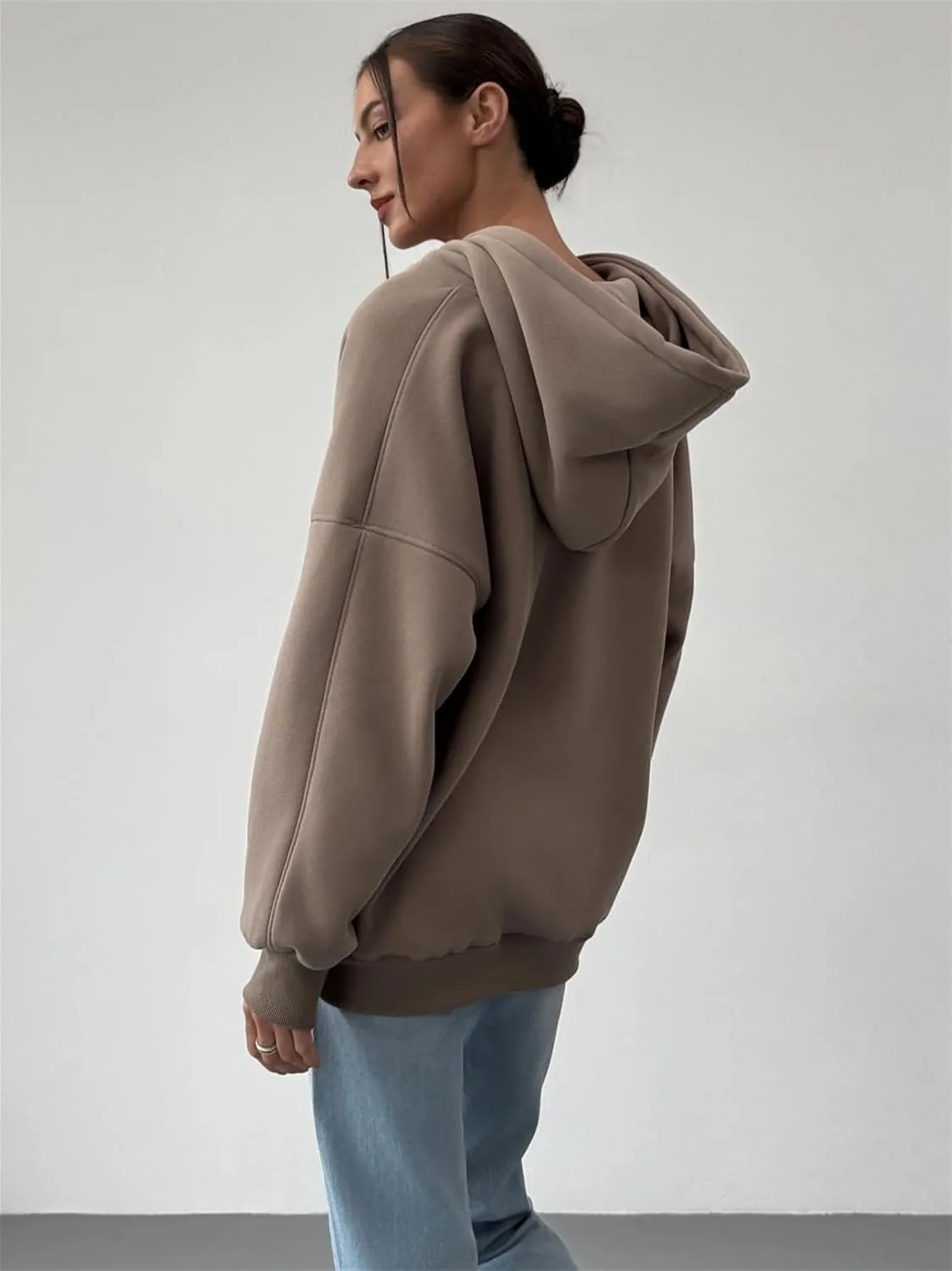 PAODIKUAI Women's Oversized Hoodies V Neck Pullover Fleece Sweatshirt Long Sleeve with Pocket Casual Winter Fall Outfits