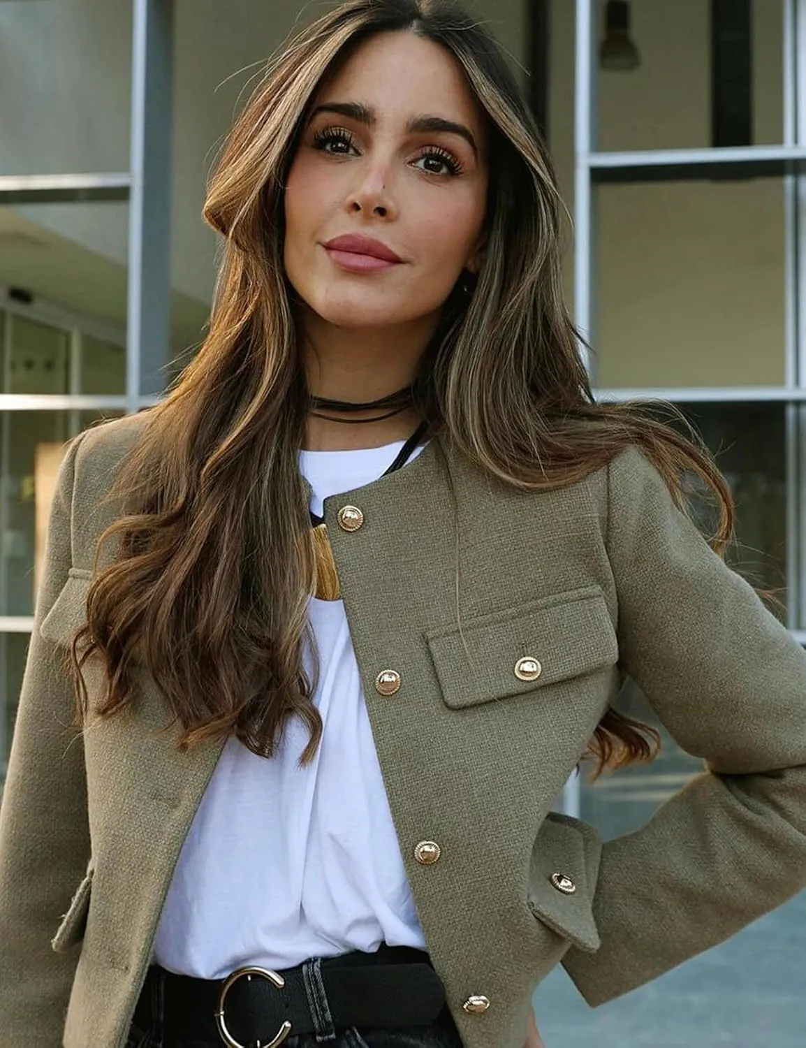 PEHMEA Womens Cropped Tweed Blazer Jackets Long Sleeve Button Down Business Casual Outfits with Pockets