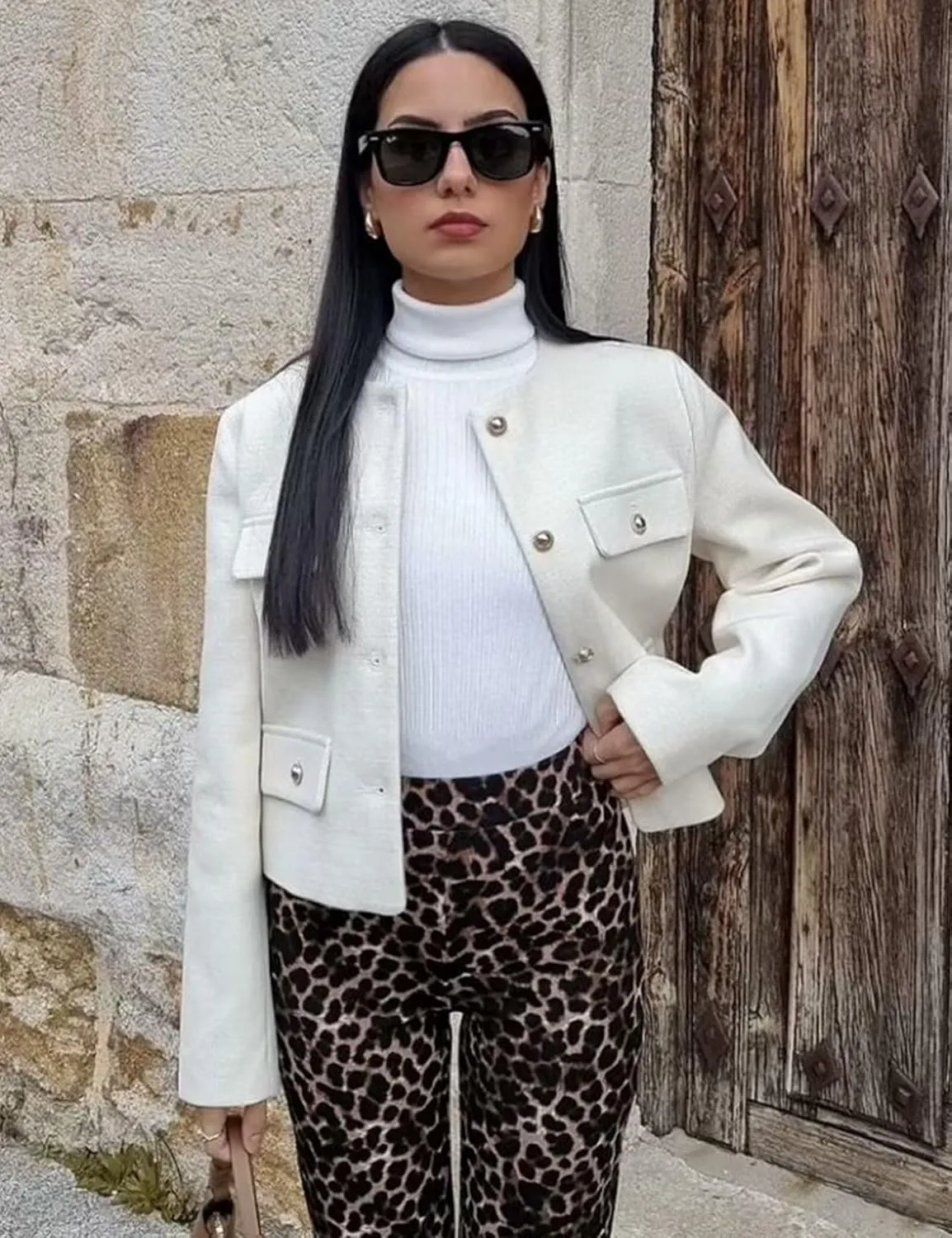 PEHMEA Womens Cropped Tweed Blazer Jackets Long Sleeve Button Down Business Casual Outfits with Pockets