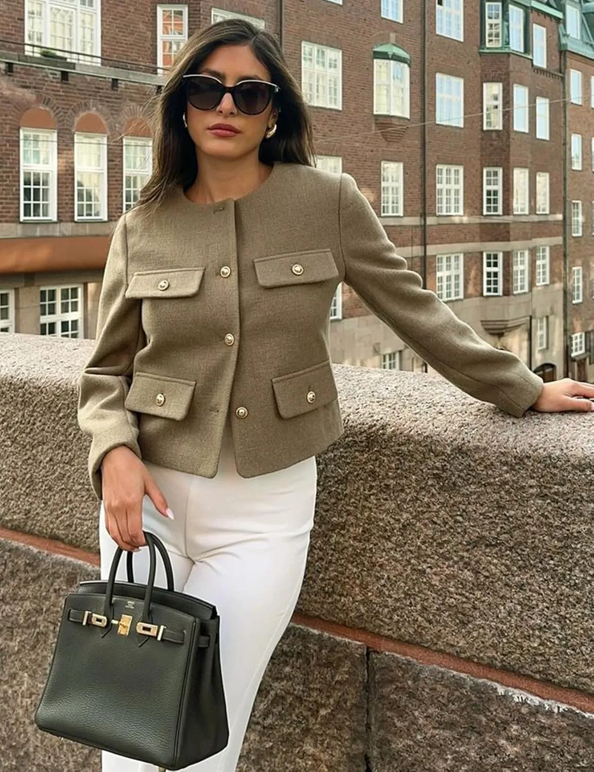PEHMEA Womens Cropped Tweed Blazer Jackets Long Sleeve Button Down Business Casual Outfits with Pockets