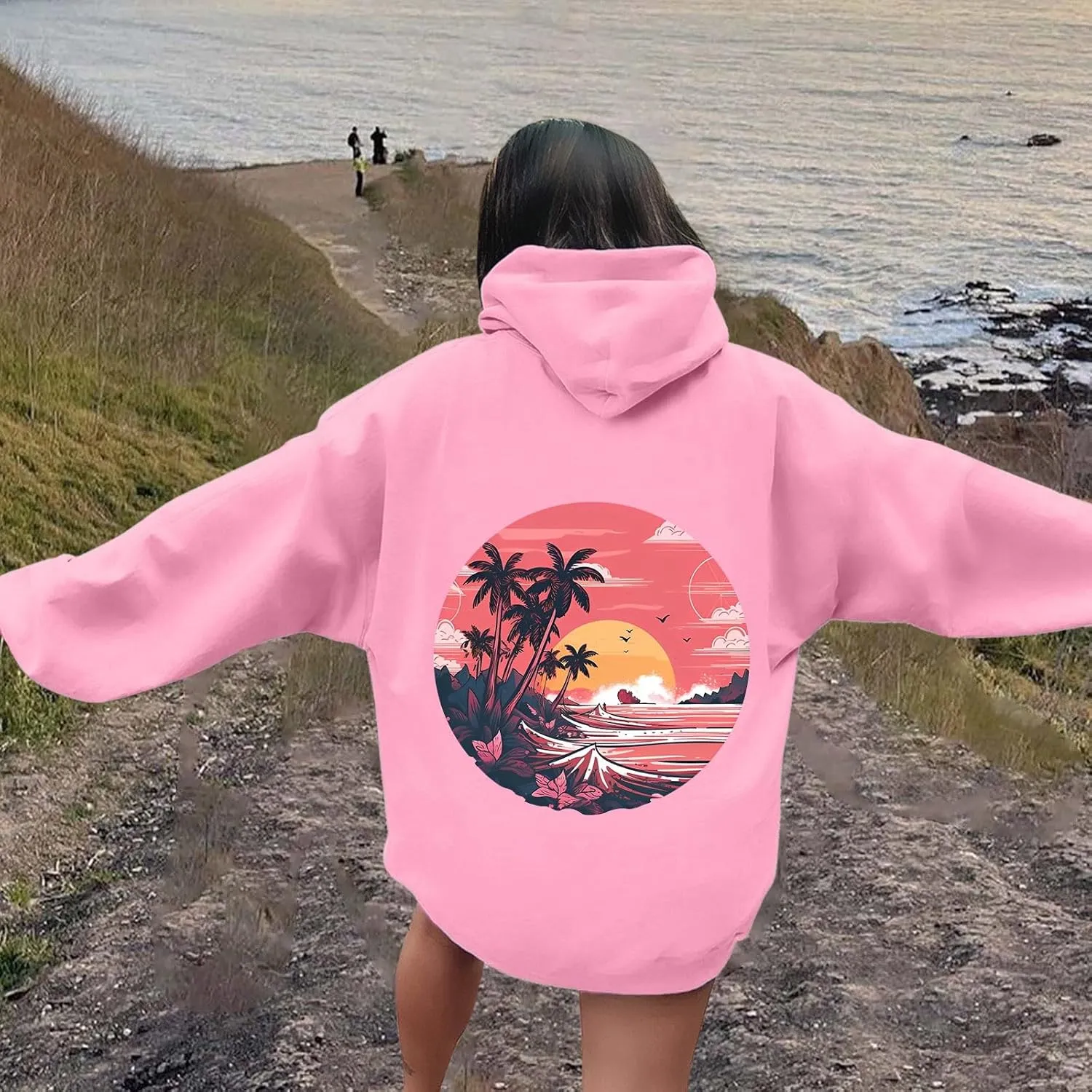 Pink Hoodie Oversized Hoodies for Women, Teen Girls Preppy Sweatshirt Long Sleeve Sweatshirts,Pink