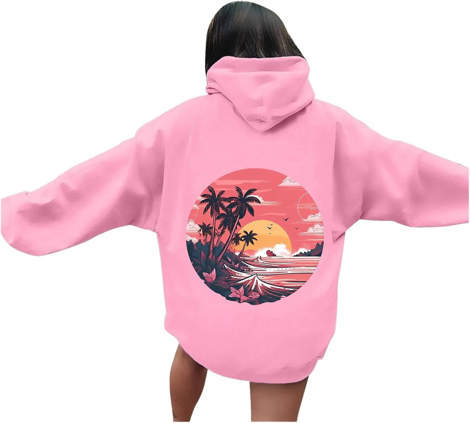 Pink Hoodie Oversized Hoodies for Women, Teen Girls Preppy Sweatshirt Long Sleeve Sweatshirts,Pink