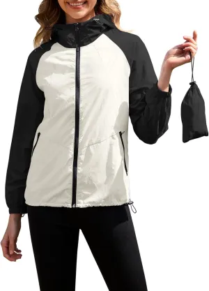 PITINAN Packable Rain Jacket Women Waterproof Lightweight Rain Coats for Women with Hood Outdoor Windbreaker Jacket S-XXL