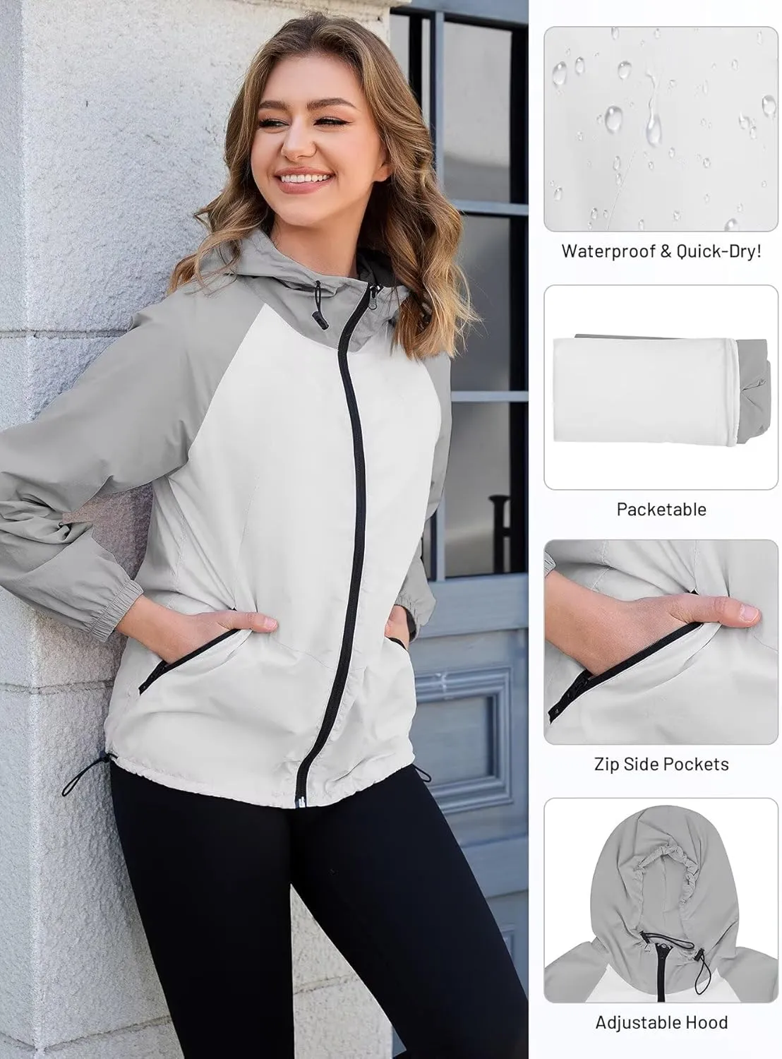 PITINAN Packable Rain Jacket Women Waterproof Lightweight Rain Coats for Women with Hood Outdoor Windbreaker Jacket S-XXL