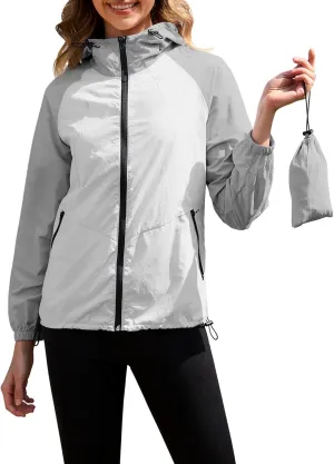 PITINAN Packable Rain Jacket Women Waterproof Lightweight Rain Coats for Women with Hood Outdoor Windbreaker Jacket S-XXL