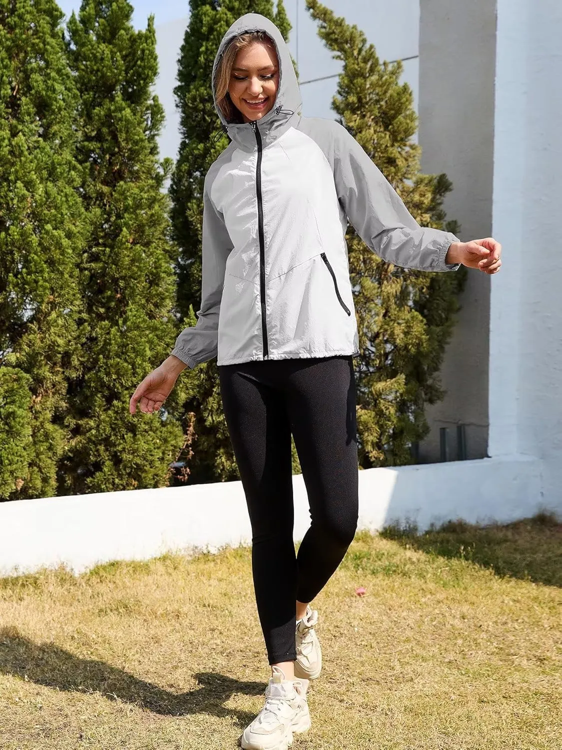 PITINAN Packable Rain Jacket Women Waterproof Lightweight Rain Coats for Women with Hood Outdoor Windbreaker Jacket S-XXL