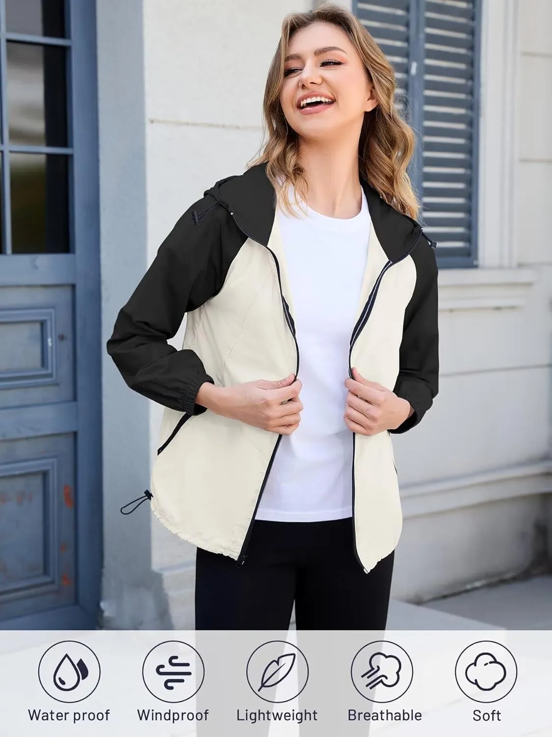 PITINAN Packable Rain Jacket Women Waterproof Lightweight Rain Coats for Women with Hood Outdoor Windbreaker Jacket S-XXL