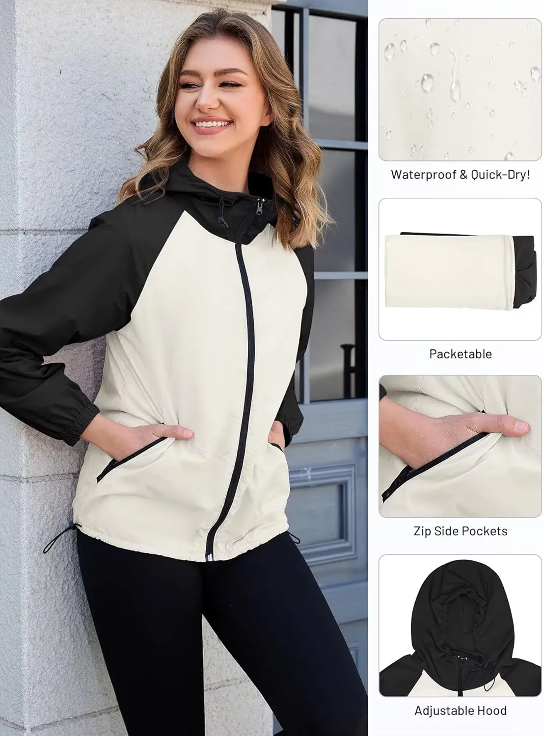PITINAN Packable Rain Jacket Women Waterproof Lightweight Rain Coats for Women with Hood Outdoor Windbreaker Jacket S-XXL