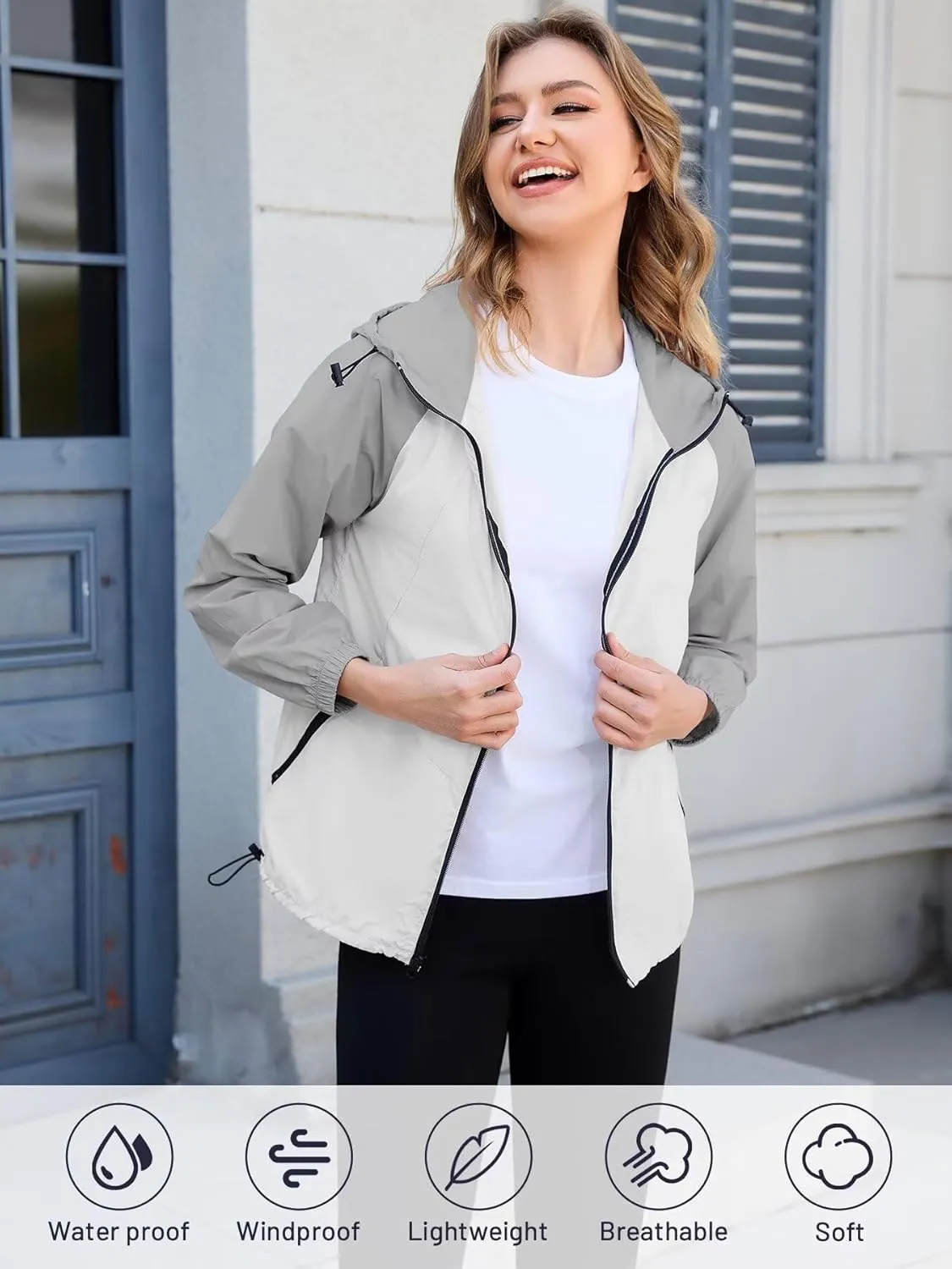PITINAN Packable Rain Jacket Women Waterproof Lightweight Rain Coats for Women with Hood Outdoor Windbreaker Jacket S-XXL