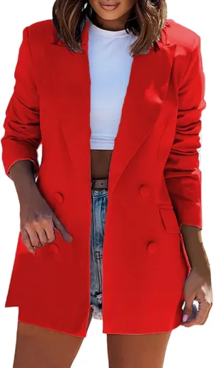 PTOLOCIF Women's Blazers Coats Long Sleeve Casual Jackets Open Front Cardigan Double Breasted Business Work Office Blazers