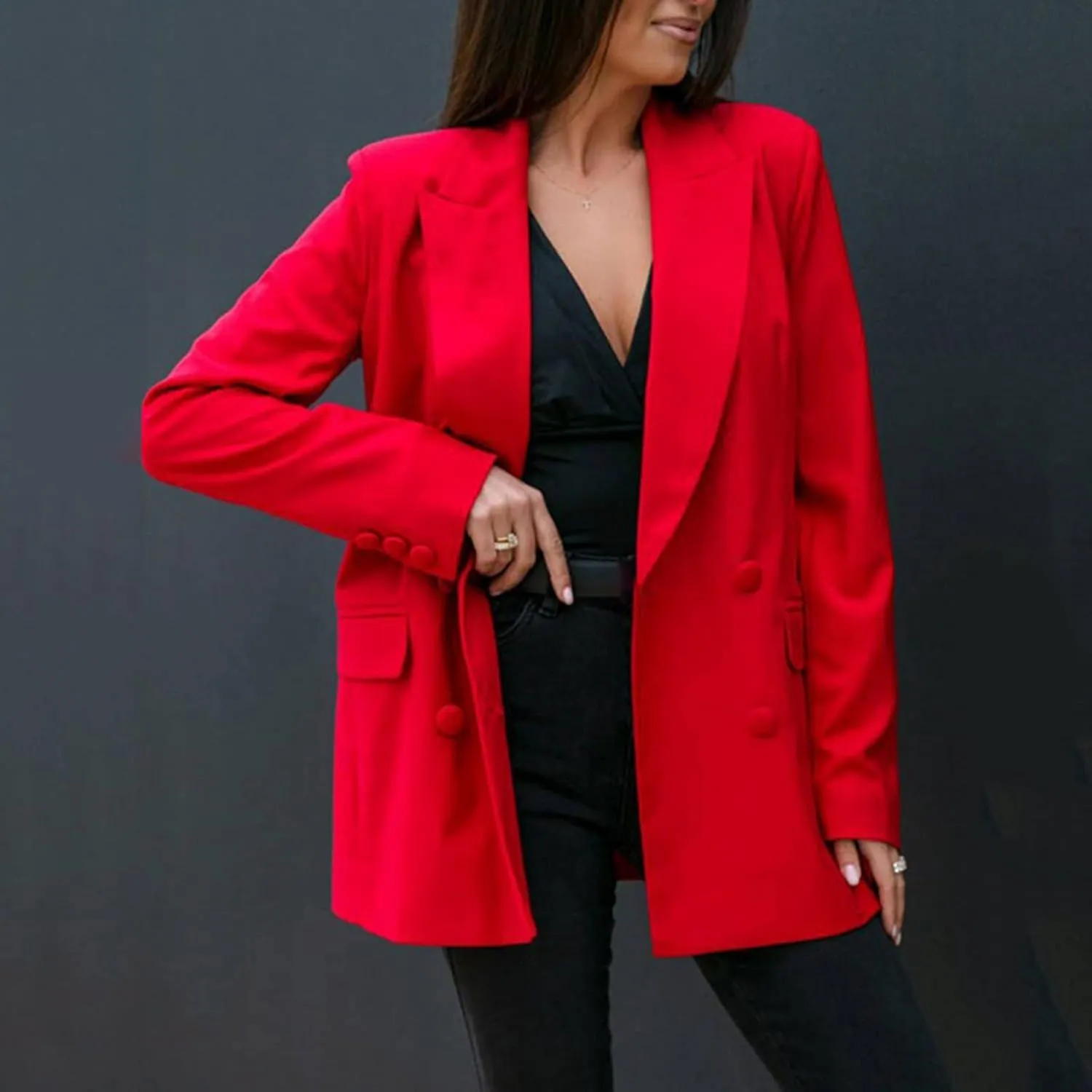 PTOLOCIF Women's Blazers Coats Long Sleeve Casual Jackets Open Front Cardigan Double Breasted Business Work Office Blazers