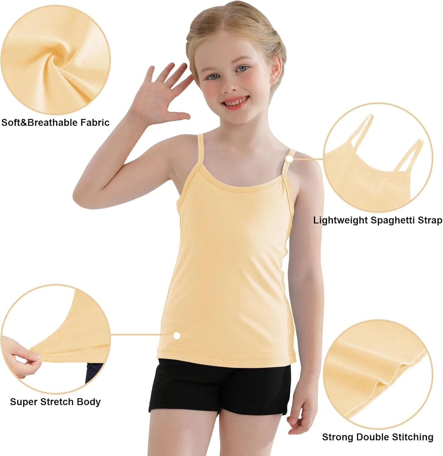 QBK 2T-12Years Girls Camisole Tank Tops Cotton Tagless Cami Sleeveless Spaghetti Undershirts for Gymnastics Dancewear