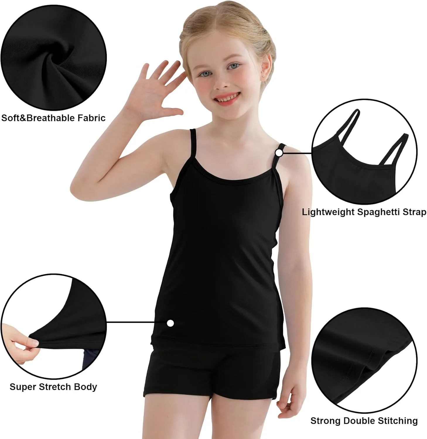 QBK 2T-12Years Girls Camisole Tank Tops Cotton Tagless Cami Sleeveless Spaghetti Undershirts for Gymnastics Dancewear