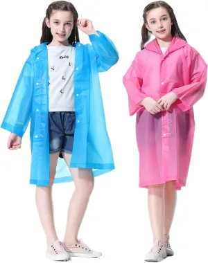 Rain Poncho for Kids Raincoat, 2-5 Pack Reusable EVA Rain Coats for 6-14 Boys Girls, Rain Jackets Gear with Hood