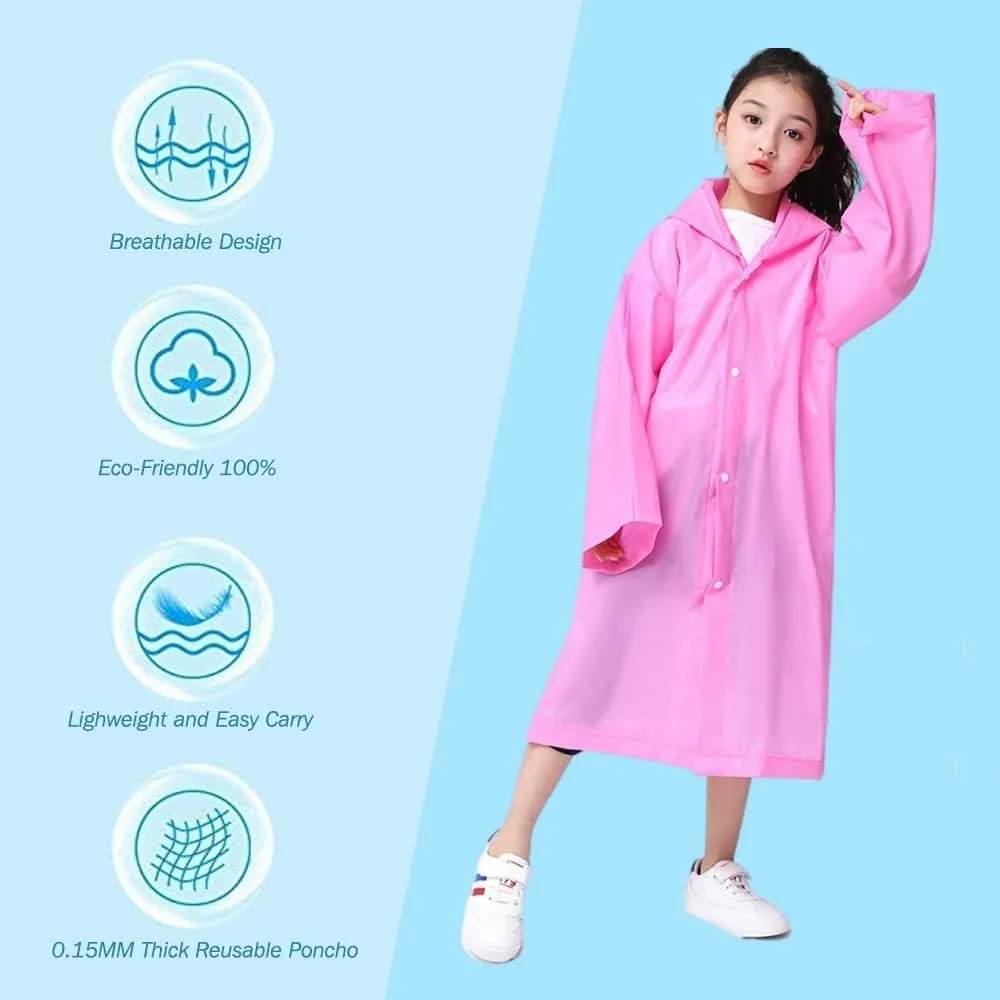 Rain Poncho for Kids Raincoat, 2-5 Pack Reusable EVA Rain Coats for 6-14 Boys Girls, Rain Jackets Gear with Hood