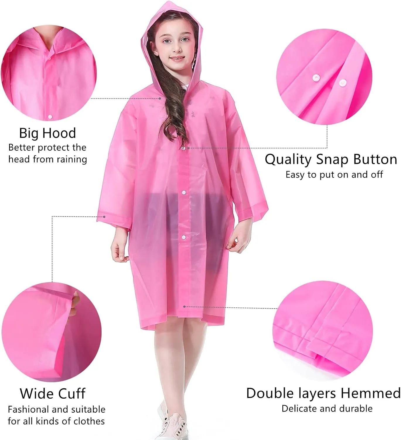 Rain Poncho for Kids Raincoat, 2-5 Pack Reusable EVA Rain Coats for 6-14 Boys Girls, Rain Jackets Gear with Hood