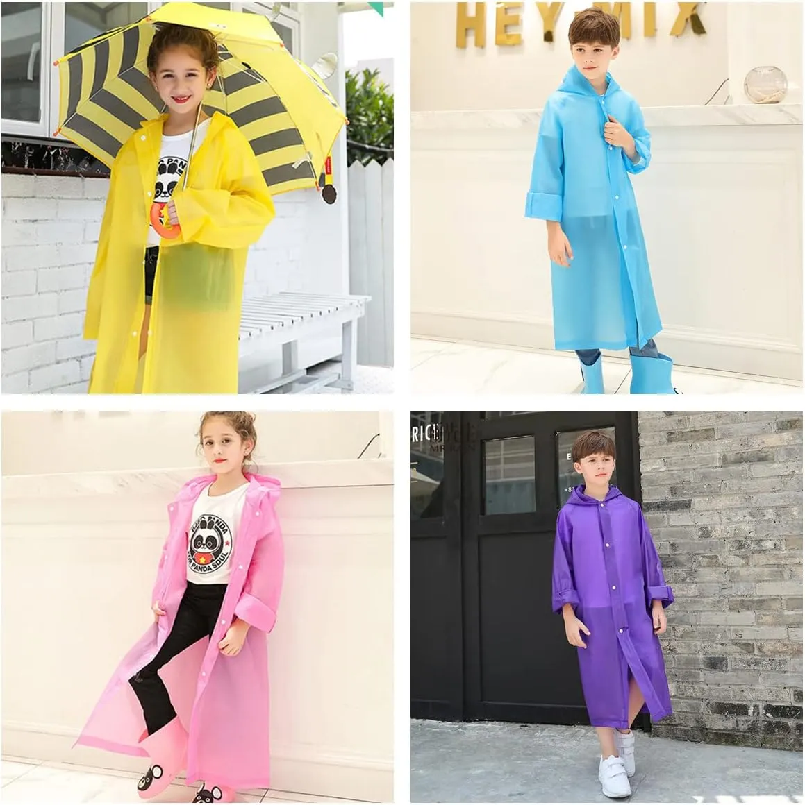 Rain Poncho for Kids Raincoat, 2-5 Pack Reusable EVA Rain Coats for 6-14 Boys Girls, Rain Jackets Gear with Hood