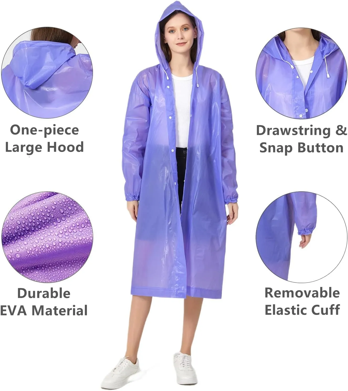 Rain Poncho Raincoats for Adult Reusable - 2-5 Pack EVA Waterproof Rain Coat with Hood, Rain Gear for Men Women