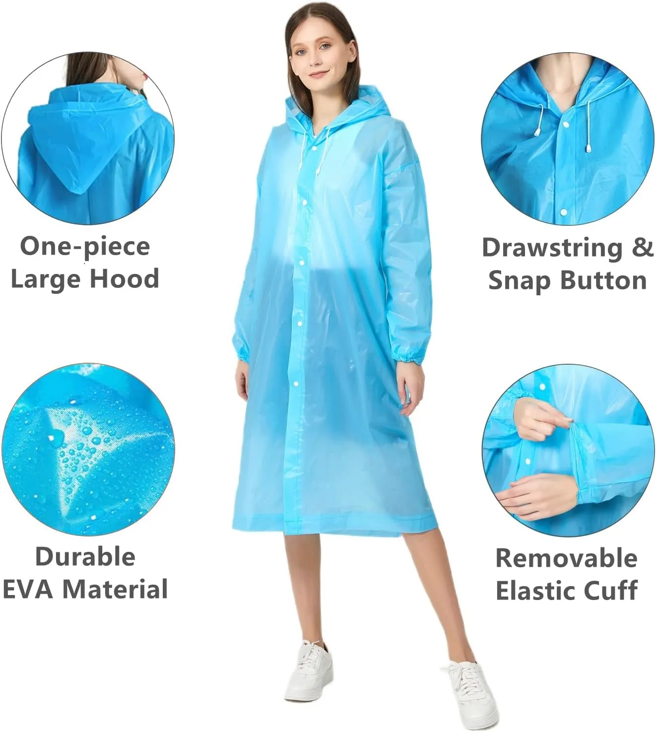 Rain Poncho Raincoats for Adult Reusable - 2-5 Pack EVA Waterproof Rain Coat with Hood, Rain Gear for Men Women