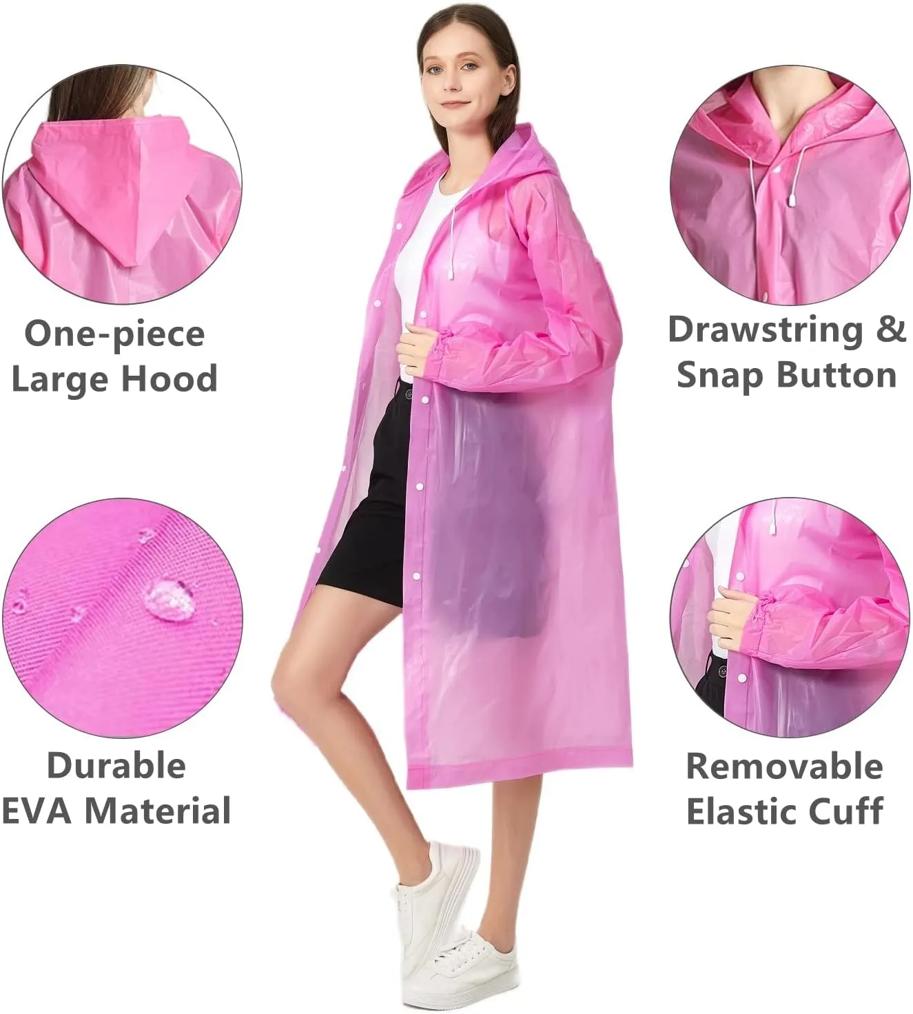 Rain Poncho Raincoats for Adult Reusable - 2-5 Pack EVA Waterproof Rain Coat with Hood, Rain Gear for Men Women