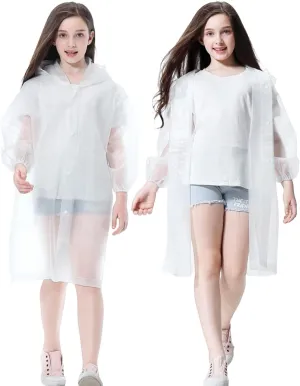 Raincoat Rain Poncho for Kids (2 Pack), Reusable EVA Rain Coats Jackets with Hood for 6-13 Children Boys Girls