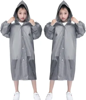 Raincoat Rain Poncho for Kids (2 Pack), Reusable EVA Rain Coats Jackets with Hood for 6-13 Children Boys Girls
