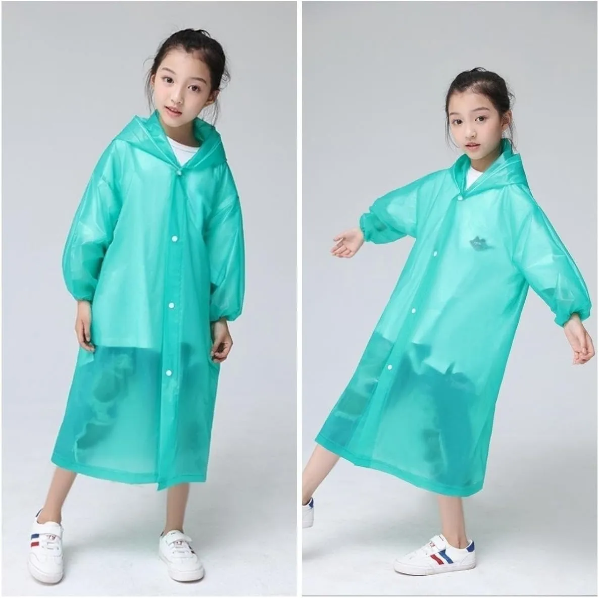 Raincoat Rain Poncho for Kids (2 Pack), Reusable EVA Rain Coats Jackets with Hood for 6-13 Children Boys Girls
