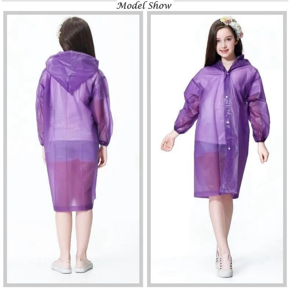 Raincoat Rain Poncho for Kids (2 Pack), Reusable EVA Rain Coats Jackets with Hood for 6-13 Children Boys Girls