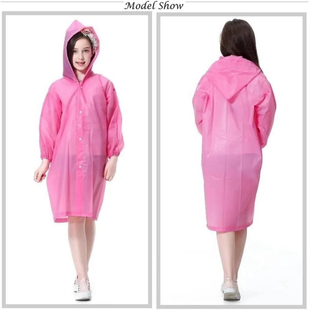 Raincoat Rain Poncho for Kids (2 Pack), Reusable EVA Rain Coats Jackets with Hood for 6-13 Children Boys Girls