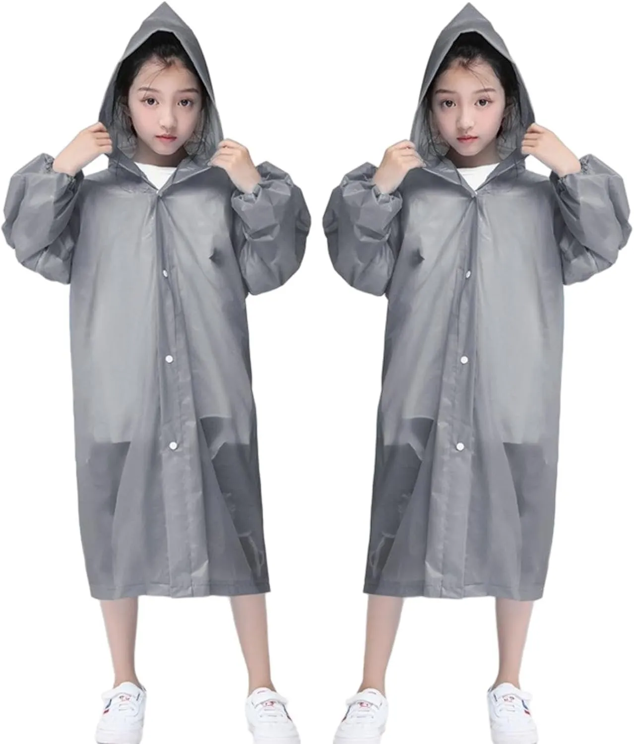 Raincoat Rain Poncho for Kids (2 Pack), Reusable EVA Rain Coats Jackets with Hood for 6-13 Children Boys Girls