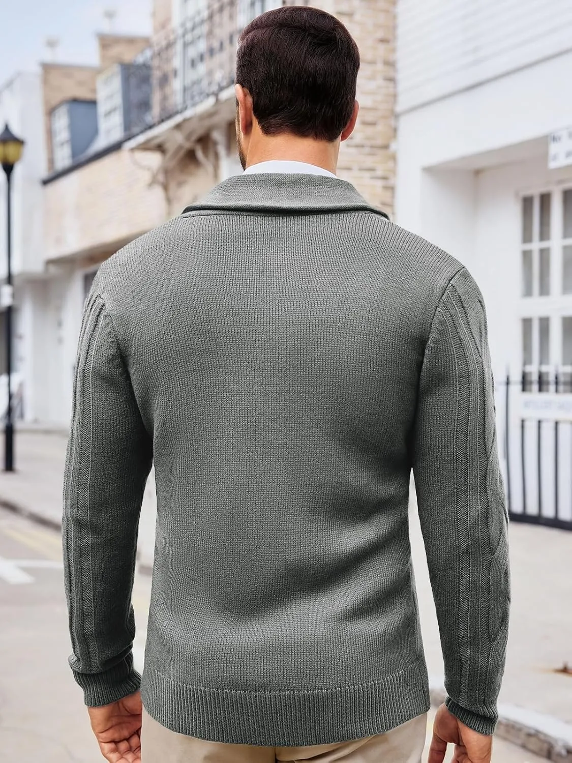Runcati Mens Cardigan Sweater Cable Knit Button Down Shawl Collar Casual Long Sleeve Fall Winter Sweaters