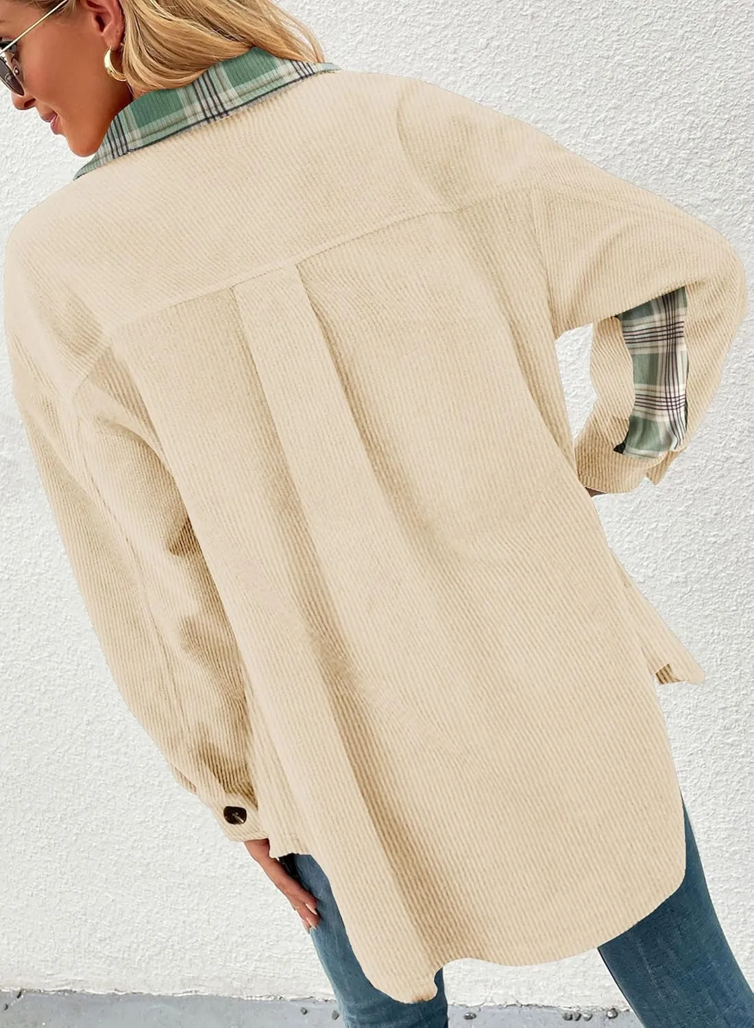 SANDERY Womens Corduroy Button Down Shirts for Women Shacket Long Sleeve Tops Collared Shirt Jacket Pocket Coats