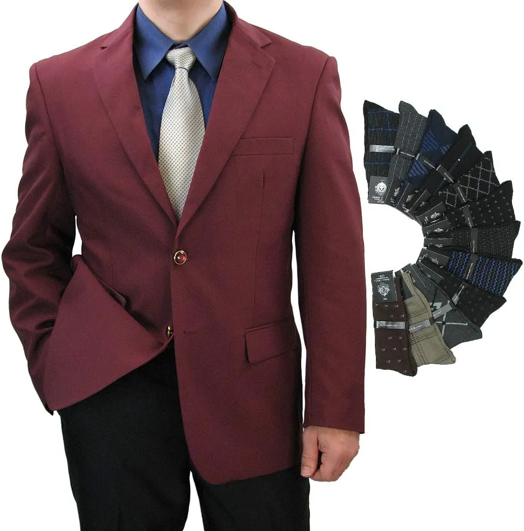Sharp Hand Tailored Men 2B Dress Blazer w/1 Pair of Socks, Size 36S-56L