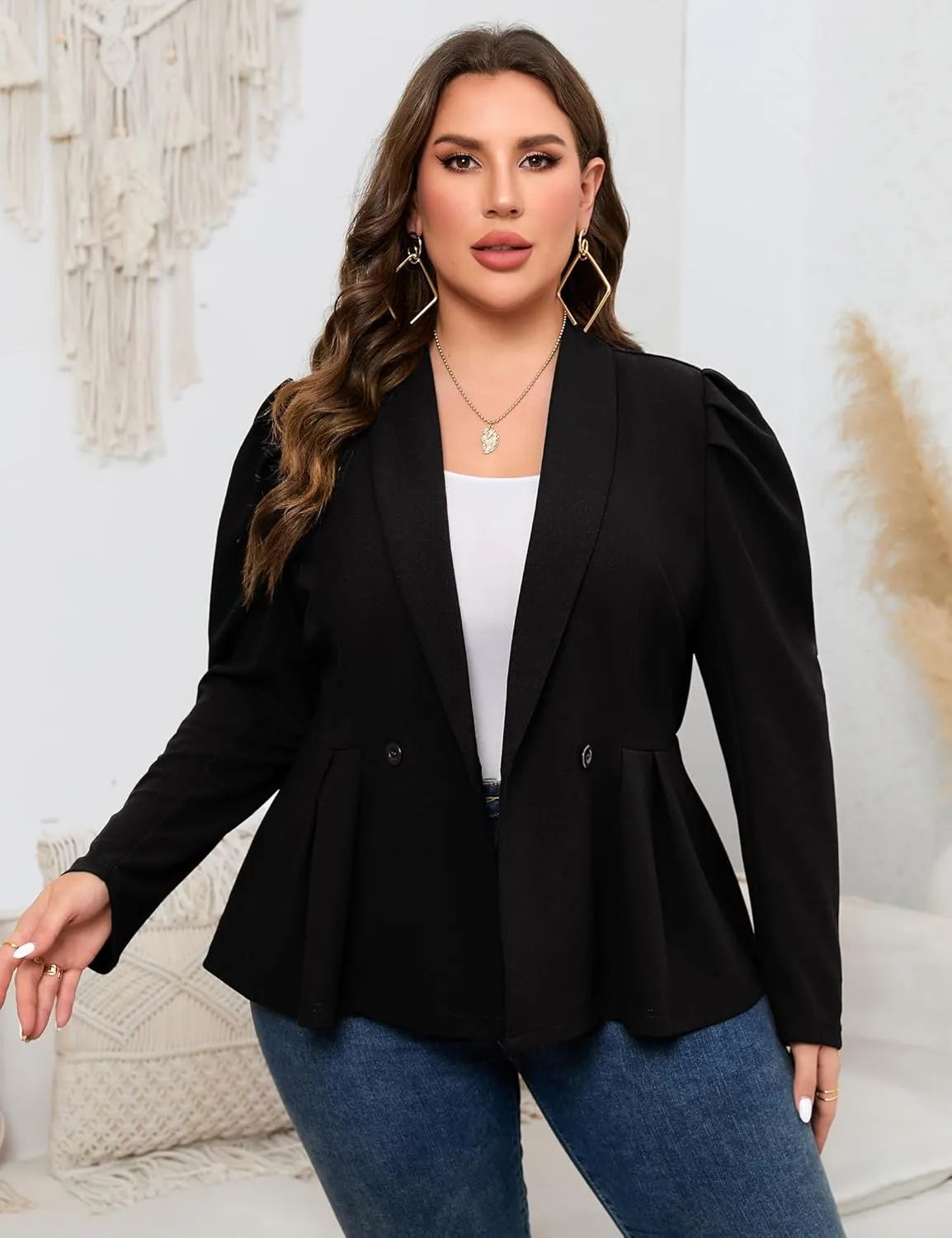ShopWonder Womens Plus Size Blazers Business Casual Knit Blazer for Work Long Sleeve Shawl Lapel Blazer Suit Jackets