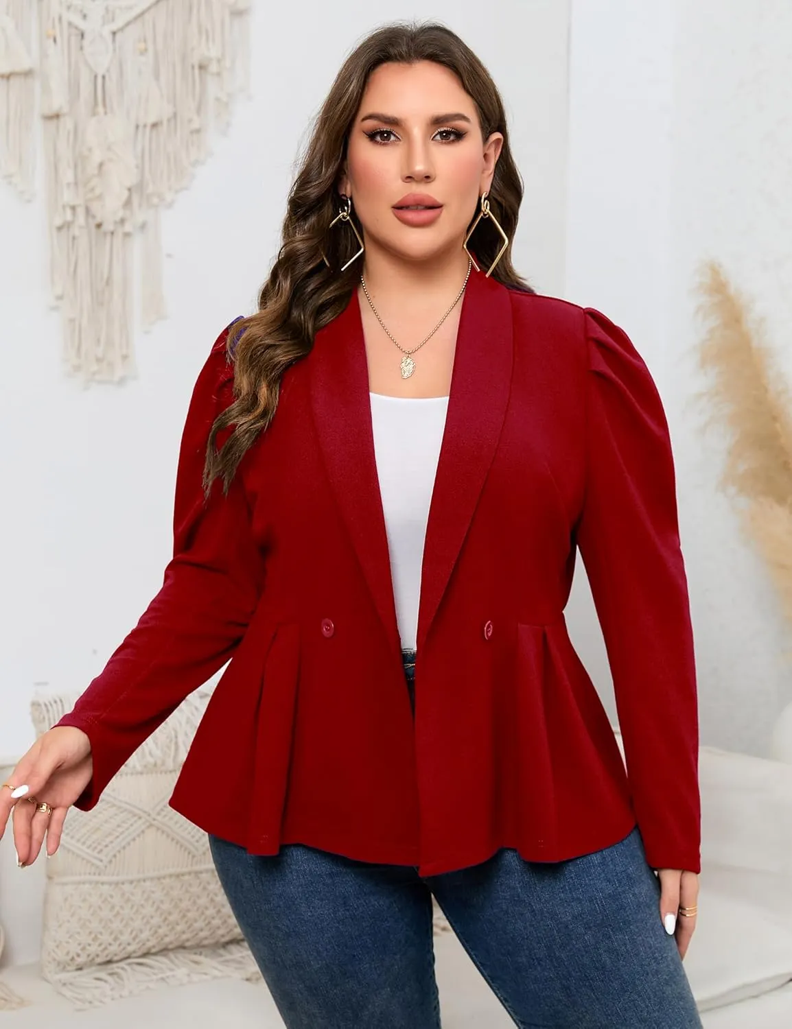 ShopWonder Womens Plus Size Blazers Business Casual Knit Blazer for Work Long Sleeve Shawl Lapel Blazer Suit Jackets