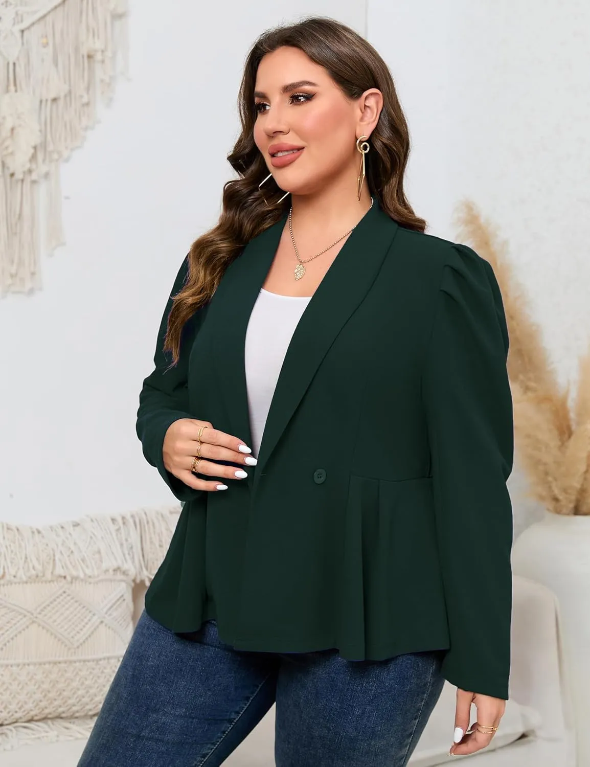 ShopWonder Womens Plus Size Blazers Business Casual Knit Blazer for Work Long Sleeve Shawl Lapel Blazer Suit Jackets