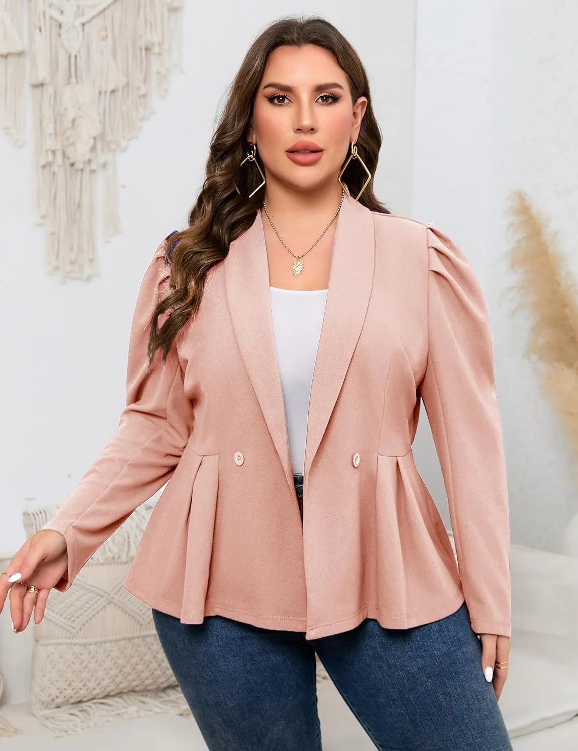 ShopWonder Womens Plus Size Blazers Business Casual Knit Blazer for Work Long Sleeve Shawl Lapel Blazer Suit Jackets