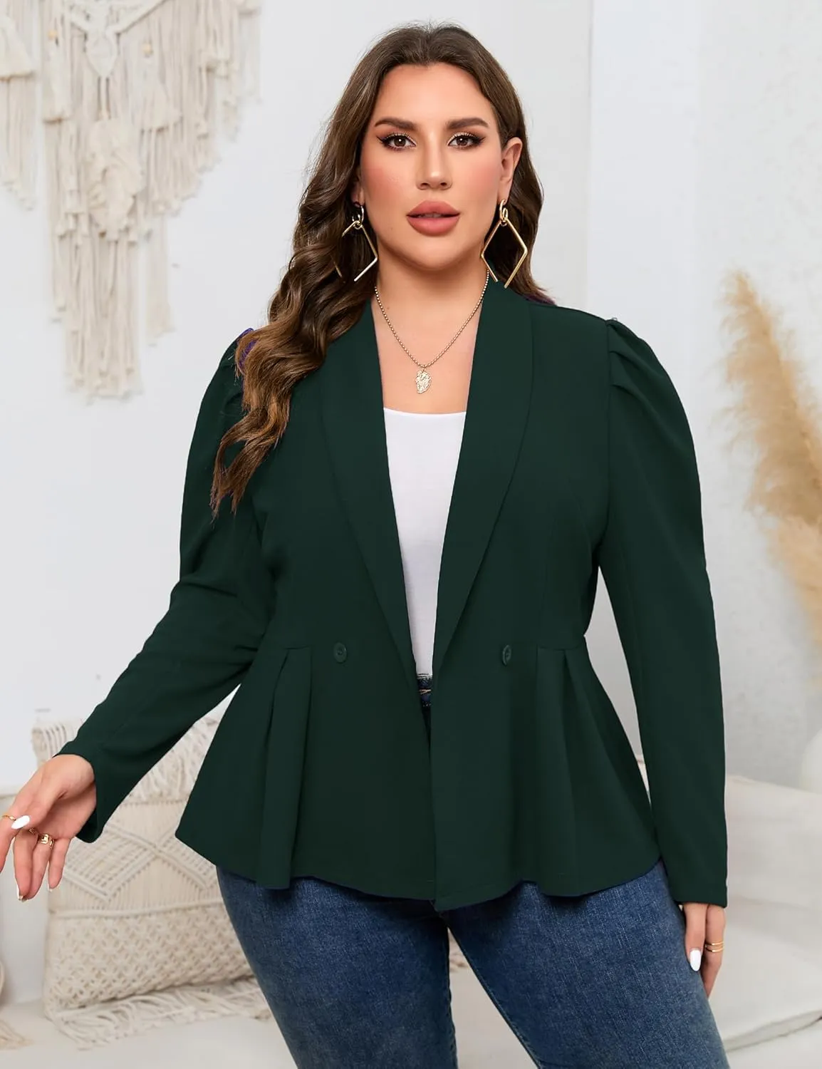 ShopWonder Womens Plus Size Blazers Business Casual Knit Blazer for Work Long Sleeve Shawl Lapel Blazer Suit Jackets