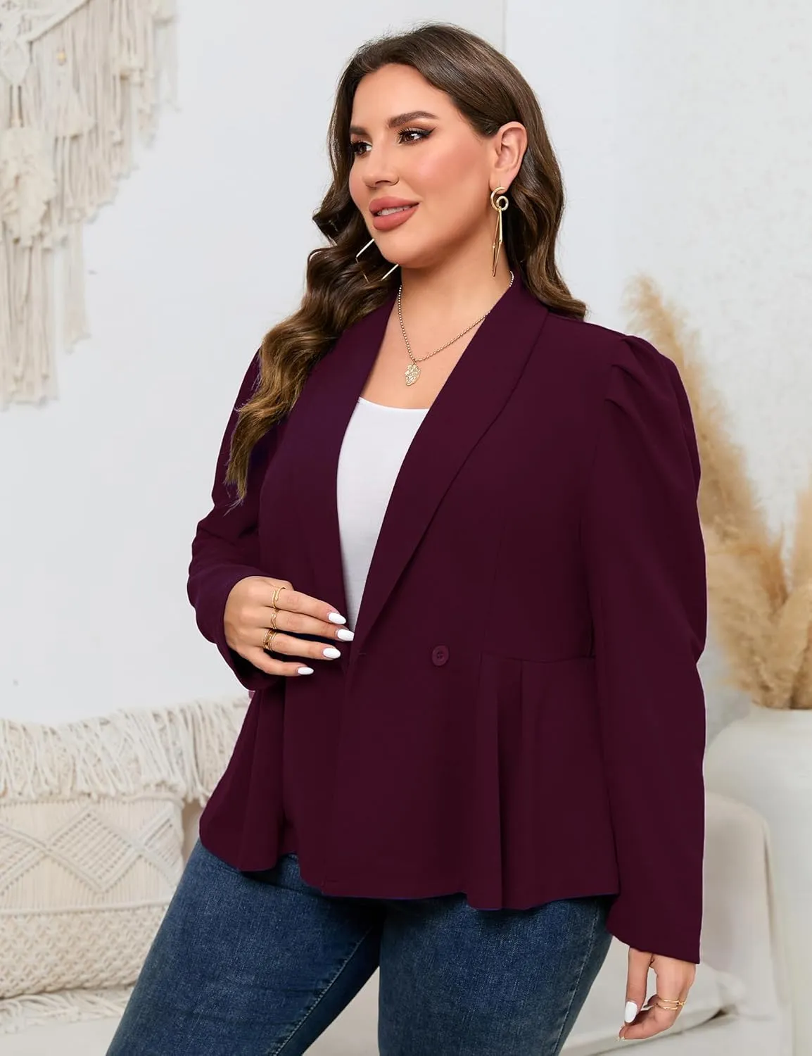 ShopWonder Womens Plus Size Blazers Business Casual Knit Blazer for Work Long Sleeve Shawl Lapel Blazer Suit Jackets