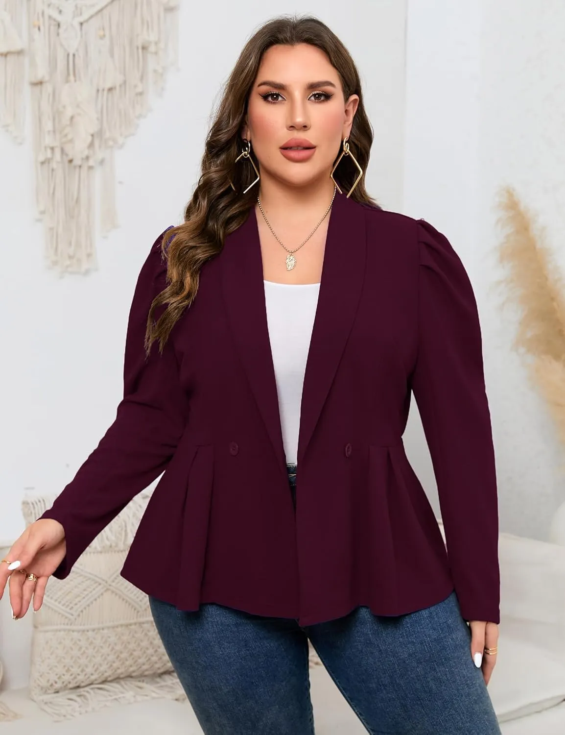 ShopWonder Womens Plus Size Blazers Business Casual Knit Blazer for Work Long Sleeve Shawl Lapel Blazer Suit Jackets
