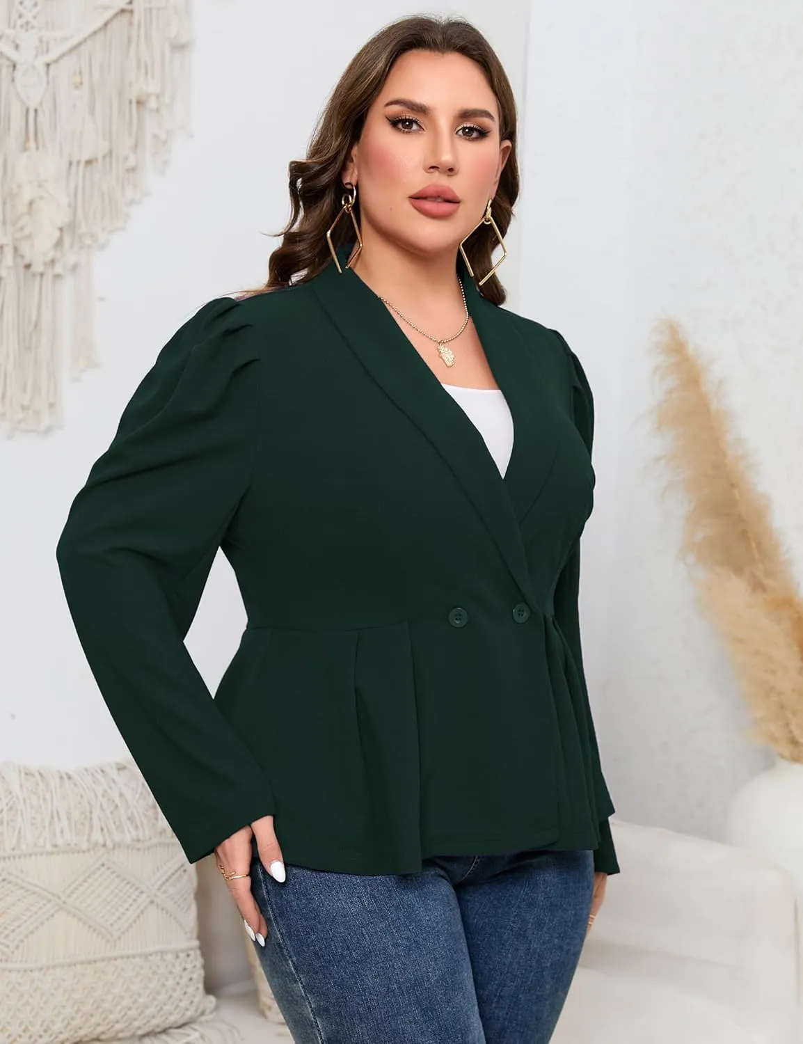 ShopWonder Womens Plus Size Blazers Business Casual Knit Blazer for Work Long Sleeve Shawl Lapel Blazer Suit Jackets
