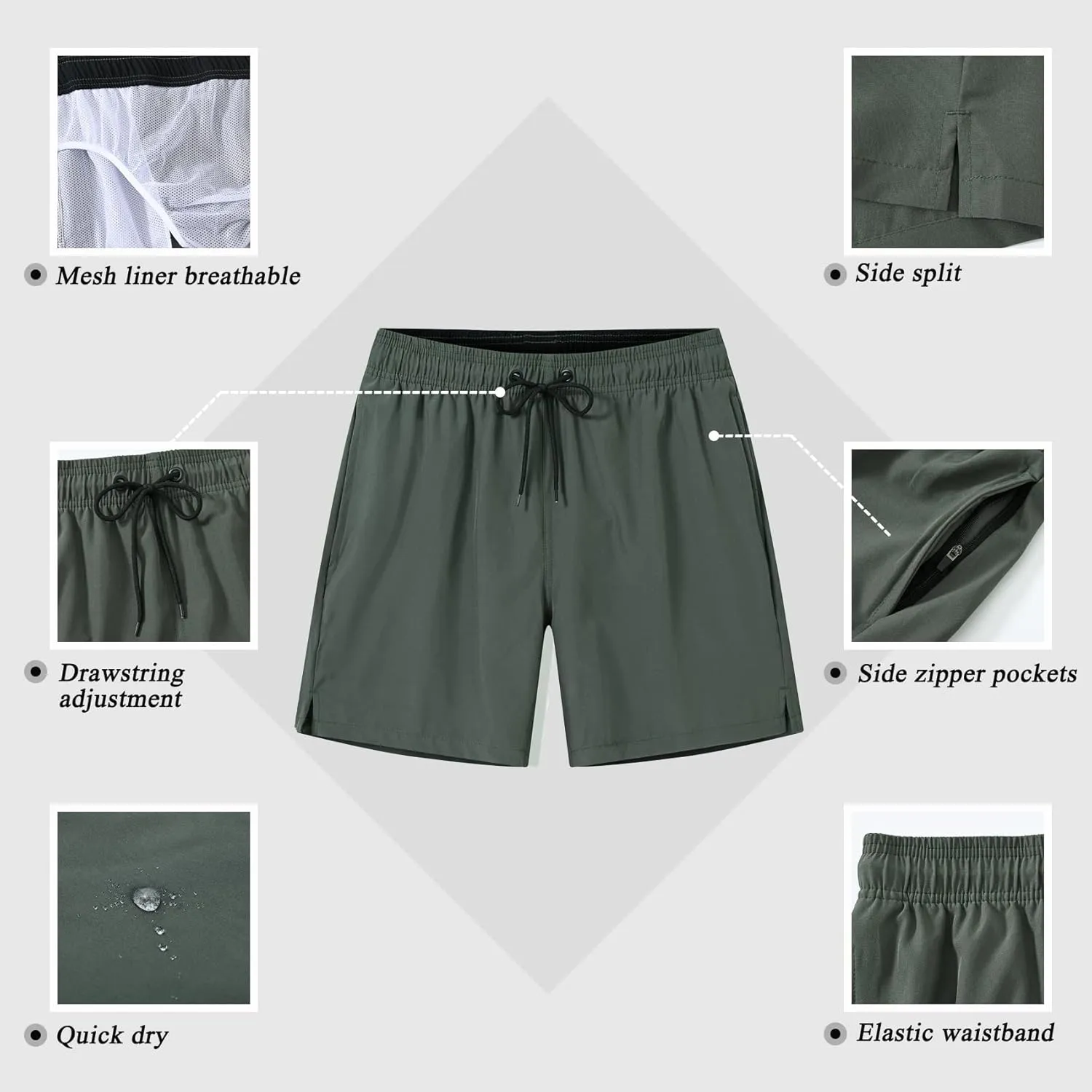 SILKWORLD Men's Swim Trunks Quick Dry Beach Shorts with Pockets