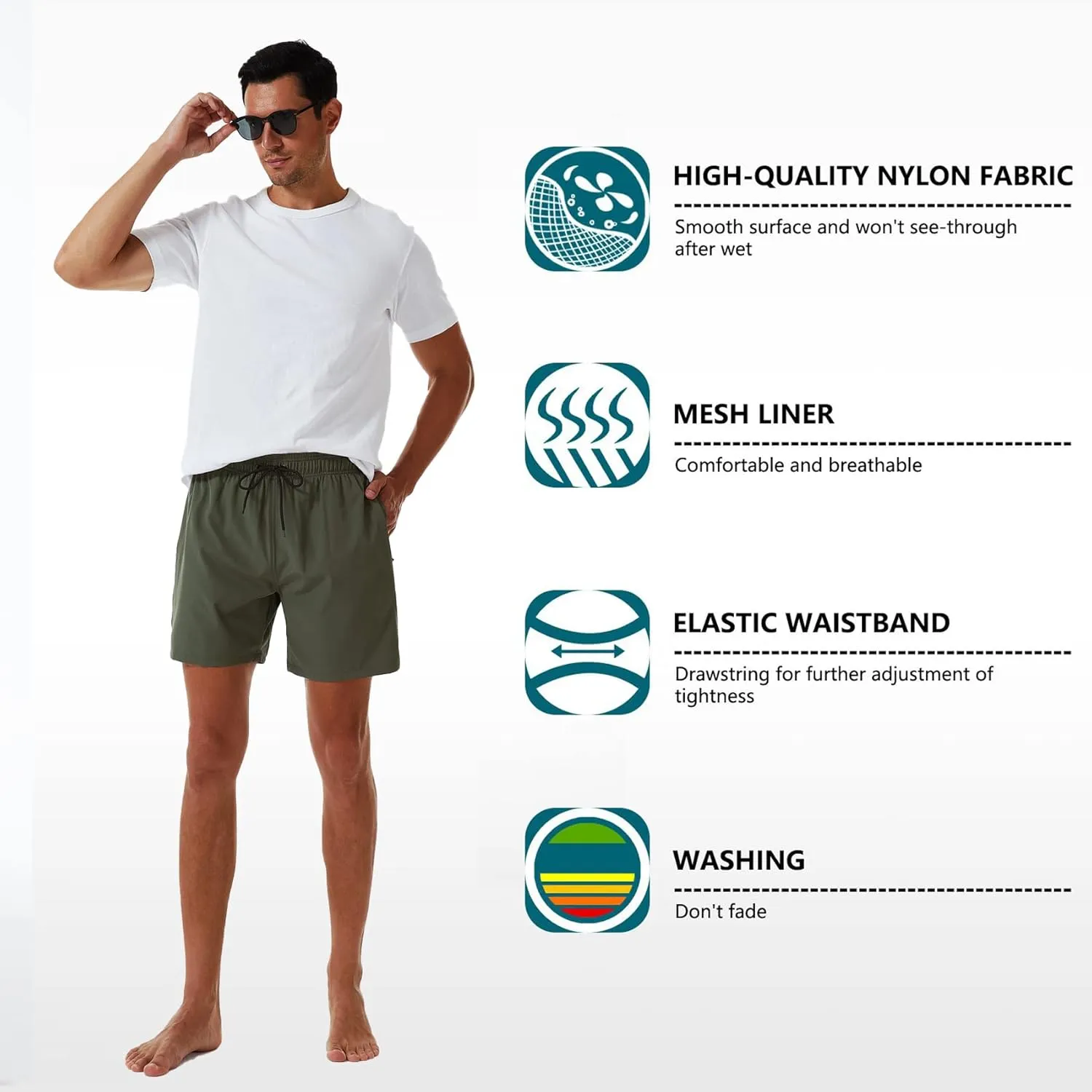 SILKWORLD Men's Swim Trunks Quick Dry Beach Shorts with Pockets