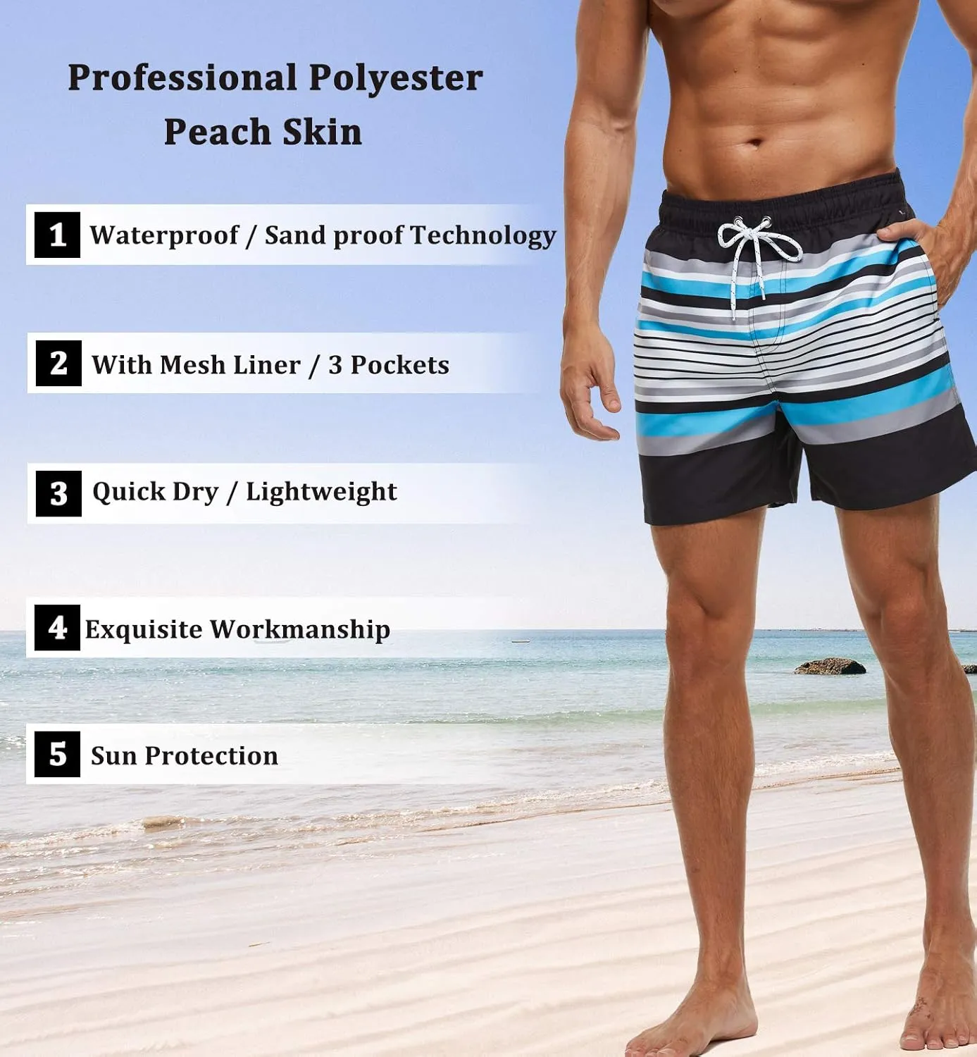 SILKWORLD Men's Swim Trunks Quick Dry Shorts with Pockets